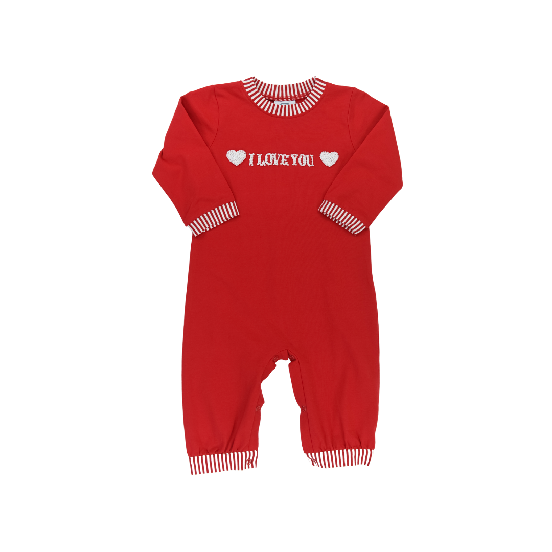 Red I Love You Boys Long Romper