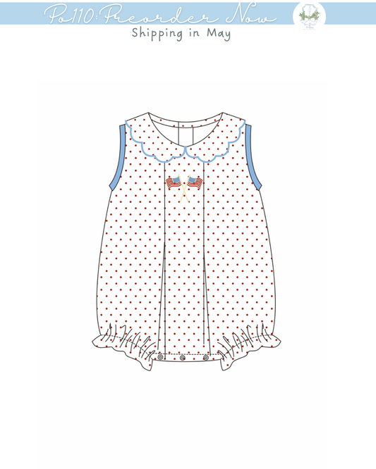 PO110: American Hand Stitch Flags Girl Bubble