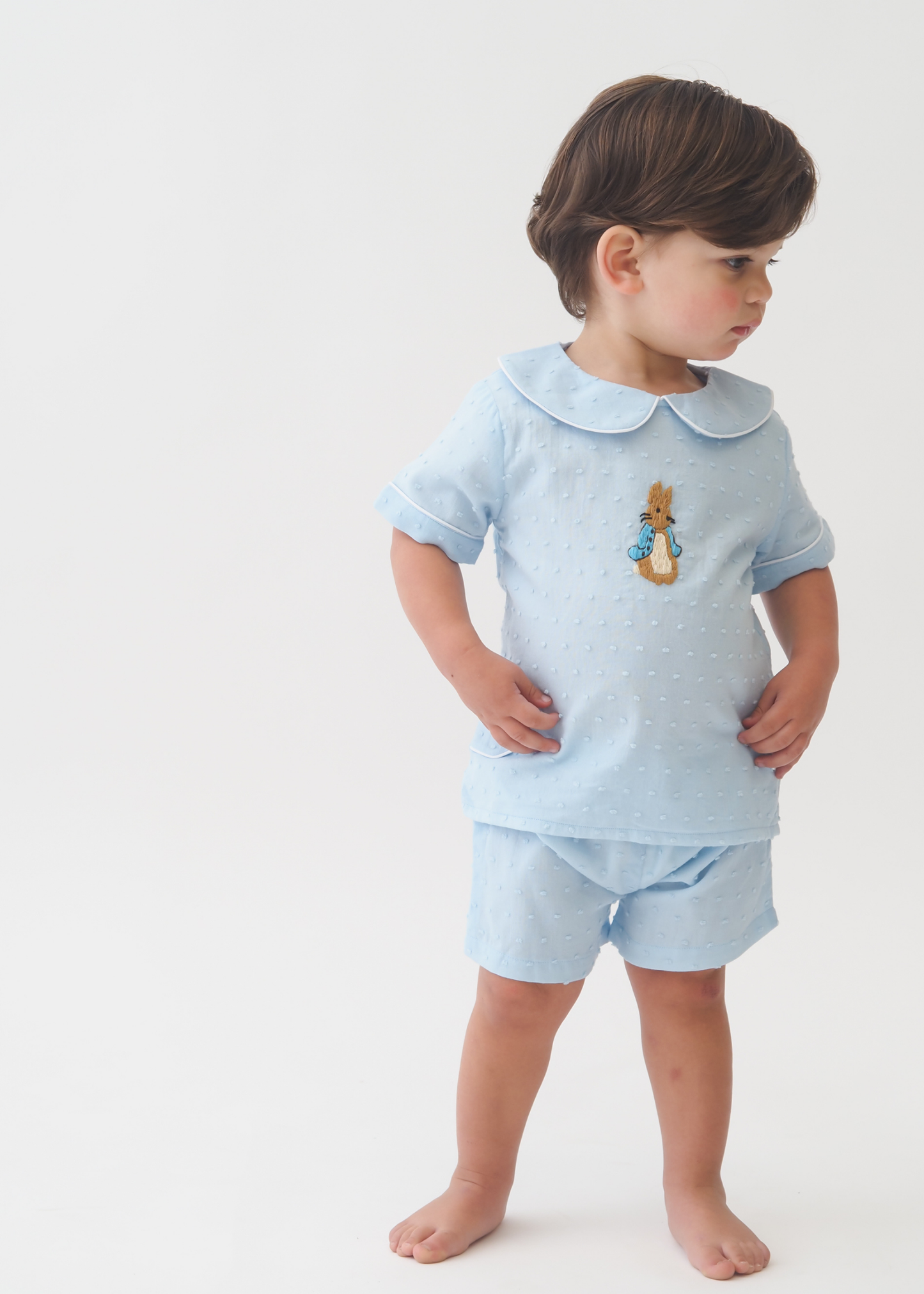 Swiss Dot Rabbit Boy Short Set