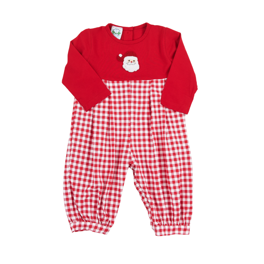 Red French Knot Santa Boy Long Romper