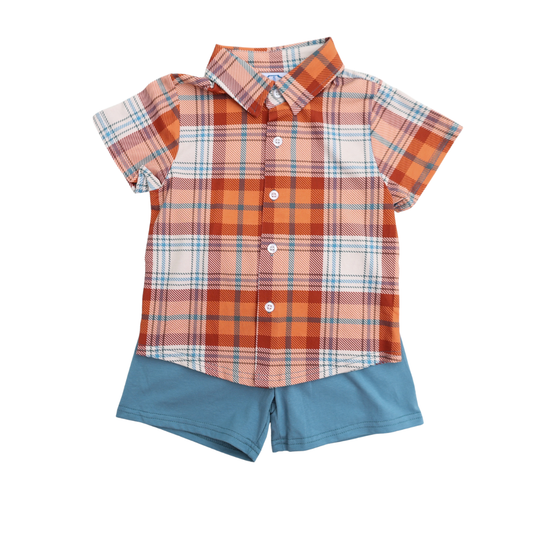 Fall Plaid Polo Boys Short Set