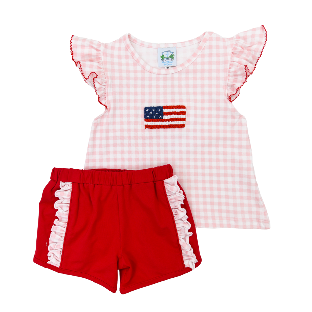 Pink French Knot Flag Short Set