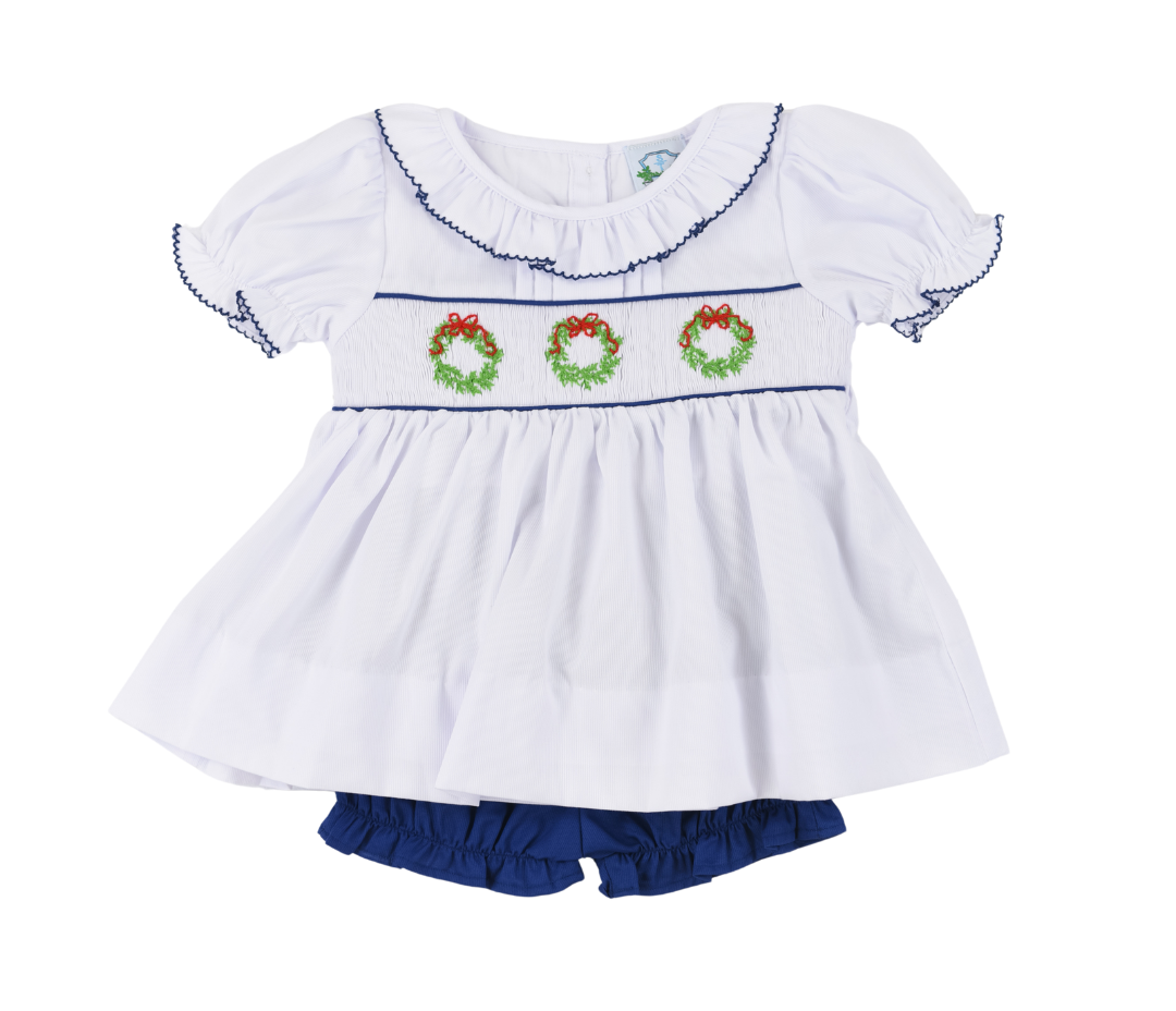 Smocked Wreath Girls Bubble Short Set