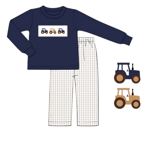 Smocked Tractor Boys Pant Set