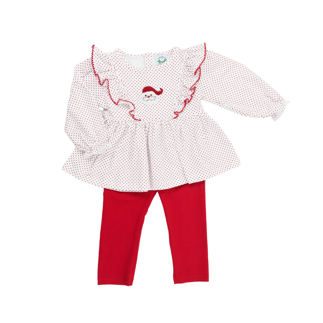Red French Knot Santa Girl Pant Set