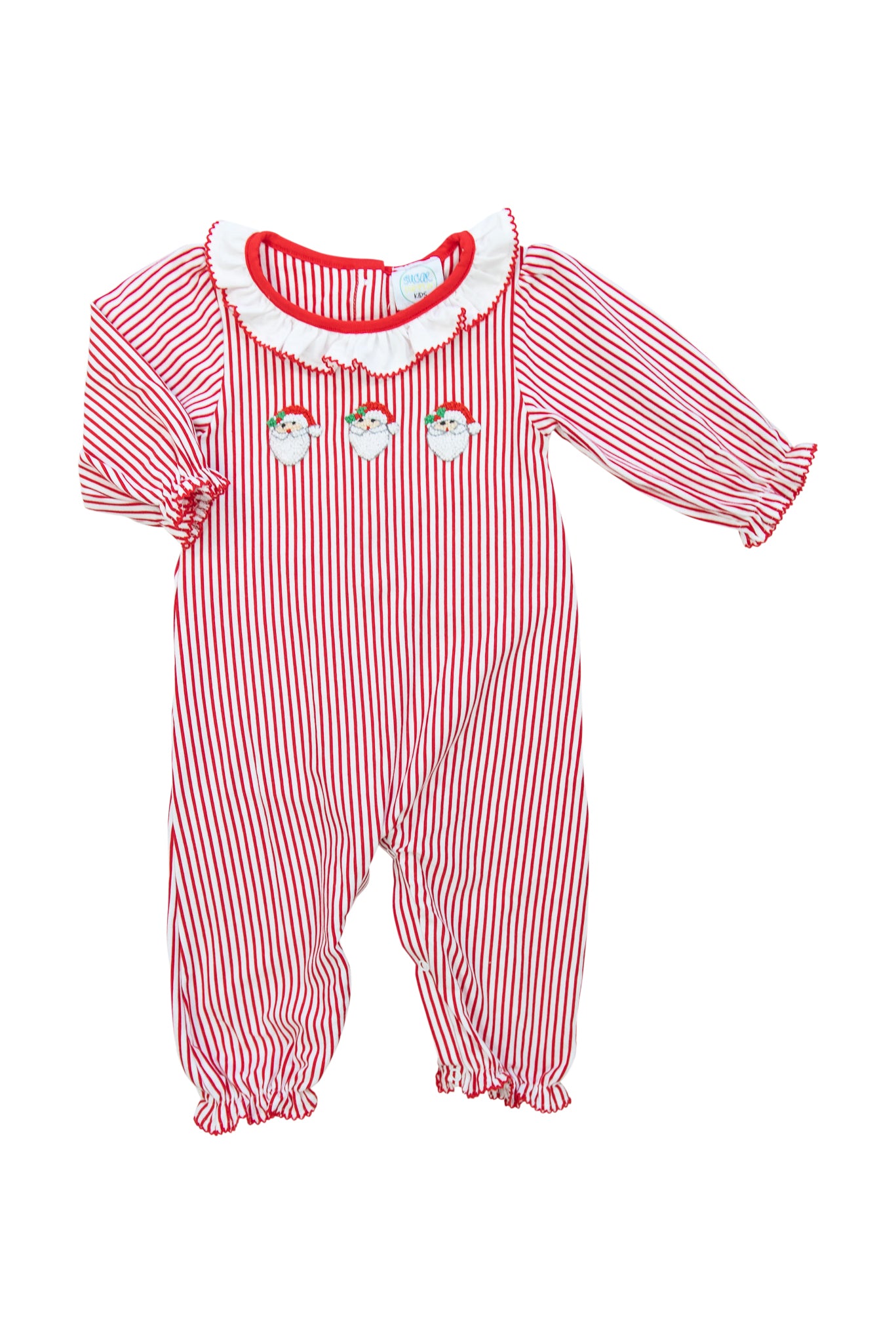 Red Stripe Santa Girls Long Romper
