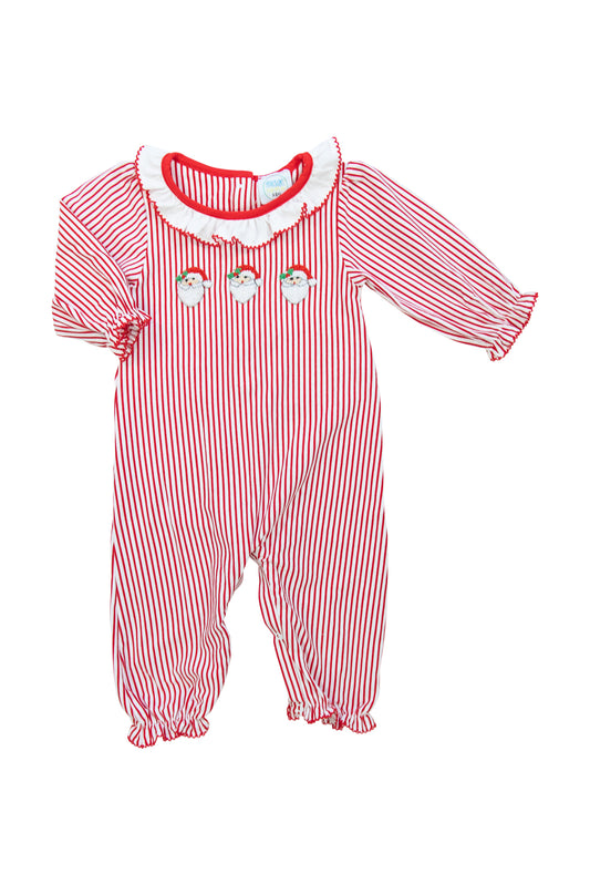 Red Stripe Santa Girls Long Romper