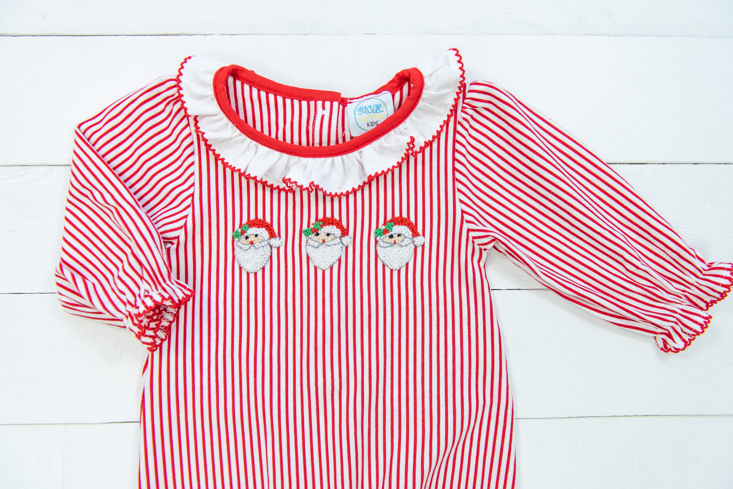 Red Stripe Santa Girls Long Romper