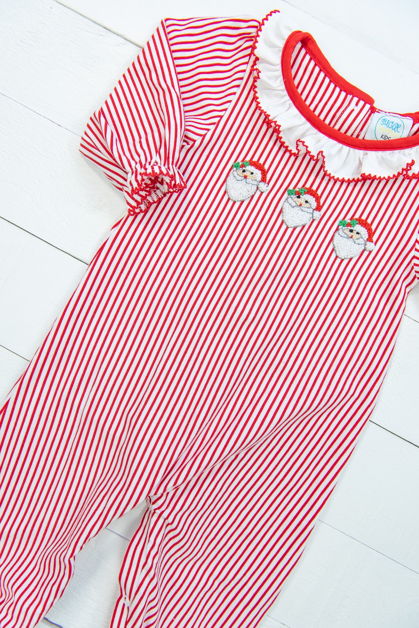 Red Stripe Santa Girls Long Romper