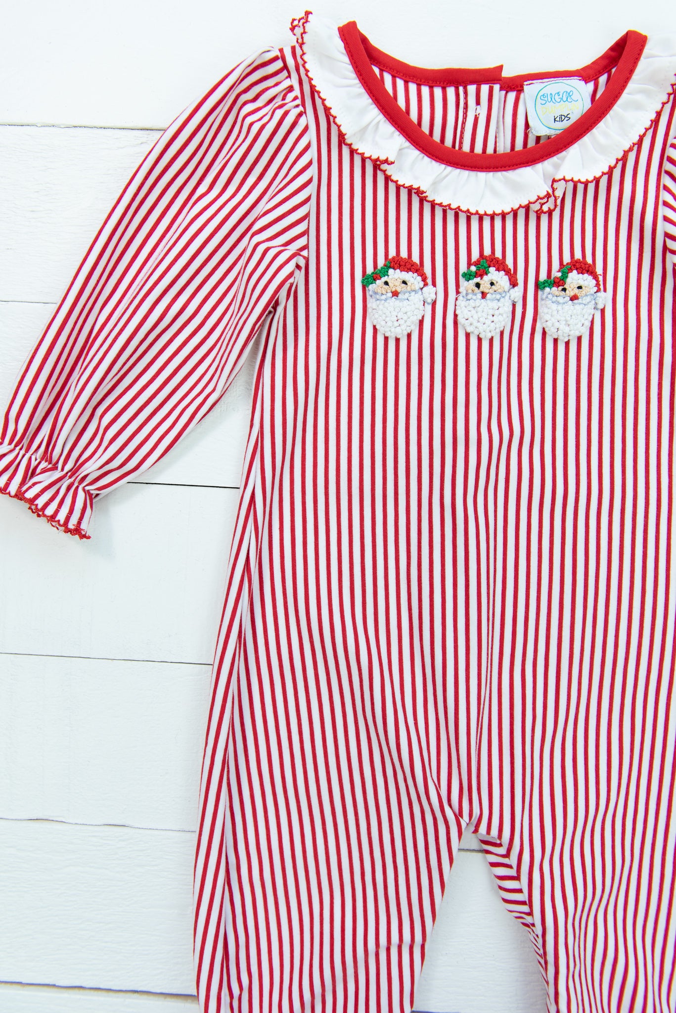 Red Stripe Santa Girls Long Romper