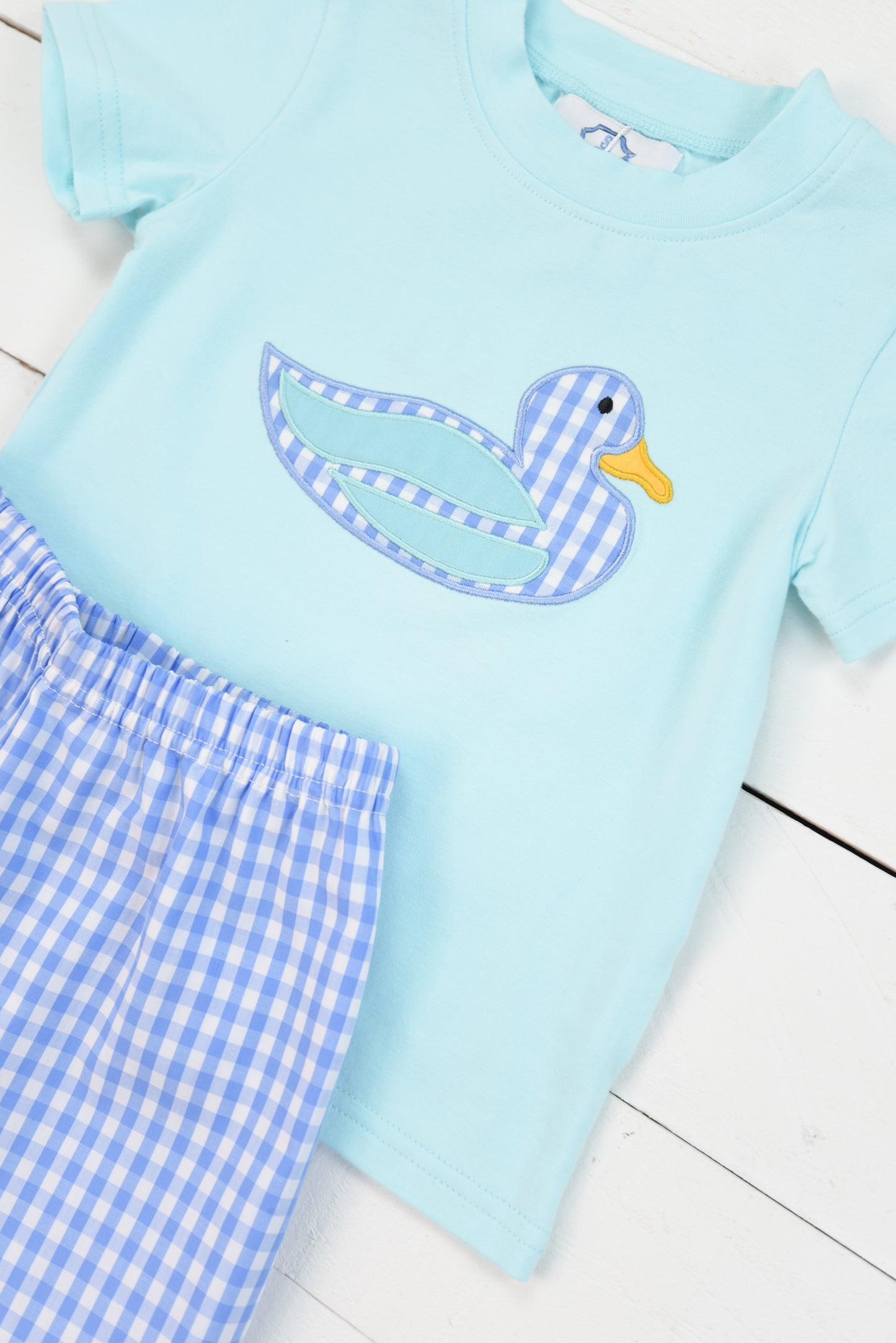 Light Blue Boys Duck Applique Short Set