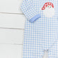 PO79: Blue Gingham Santa Boys Applique Romper