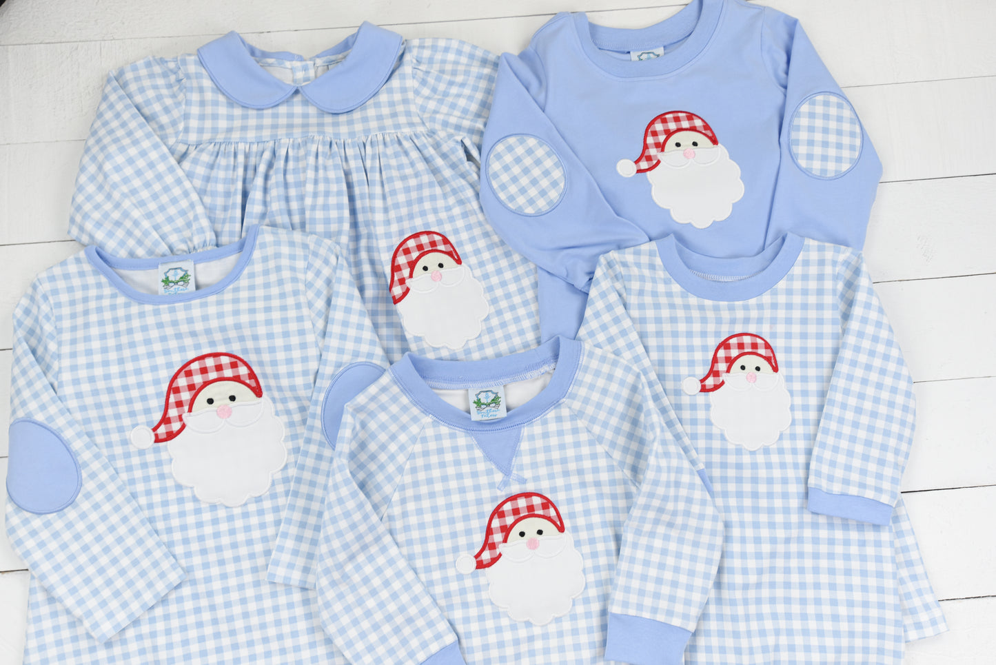 PO79: Blue Gingham Santa Boys Applique Romper