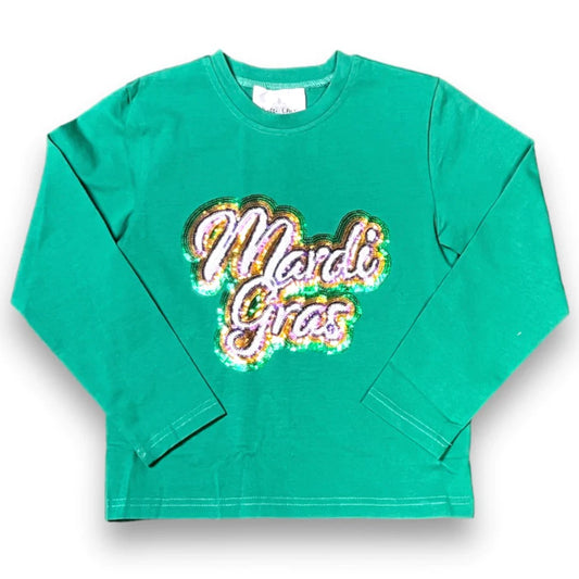 Green Mardi Gras Sequin Kid Shirt