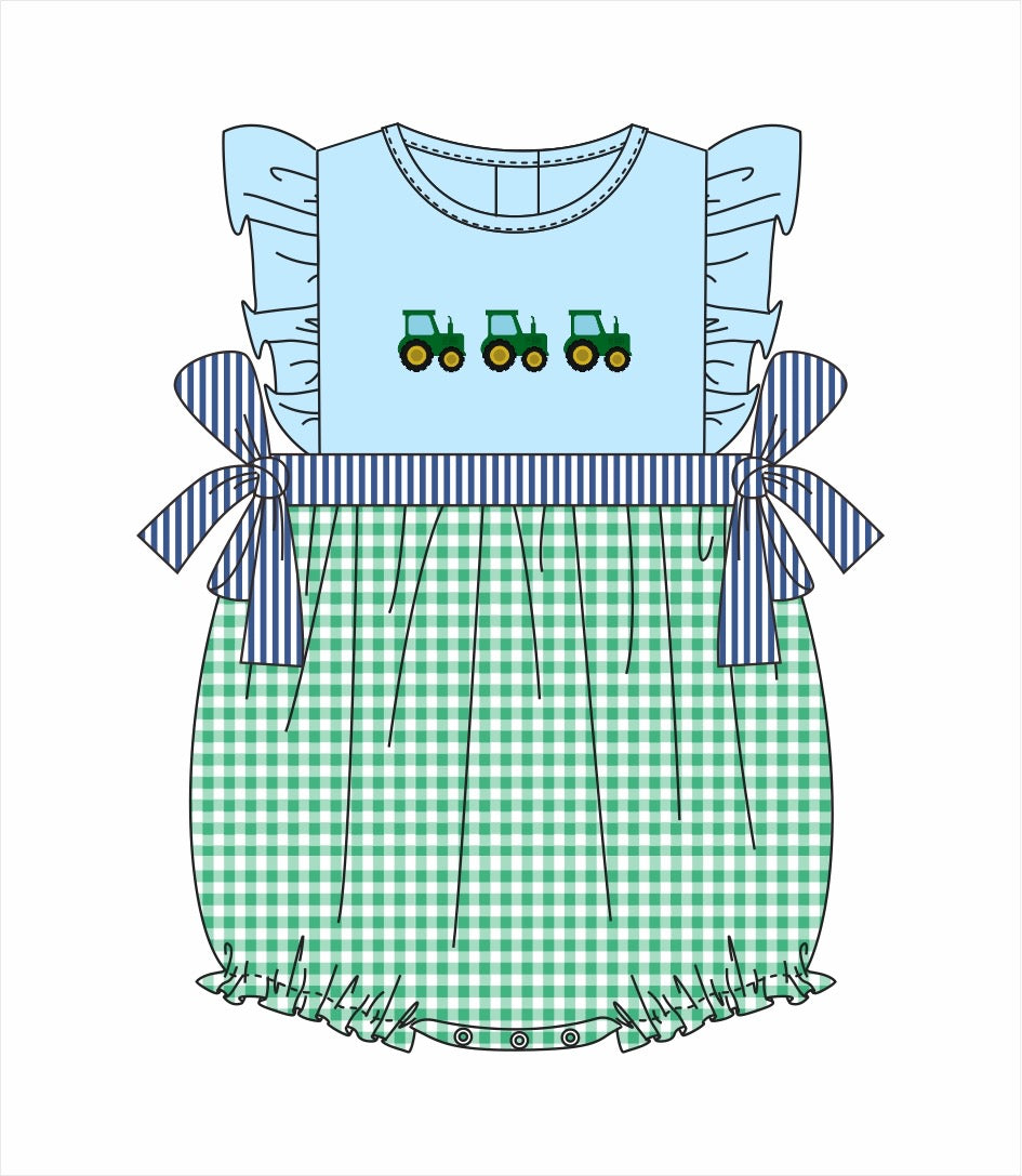 PO112: Hand Stitched Tractors Girl Bubble
