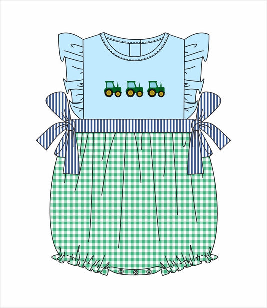 PO112: Hand Stitched Tractors Girl Bubble