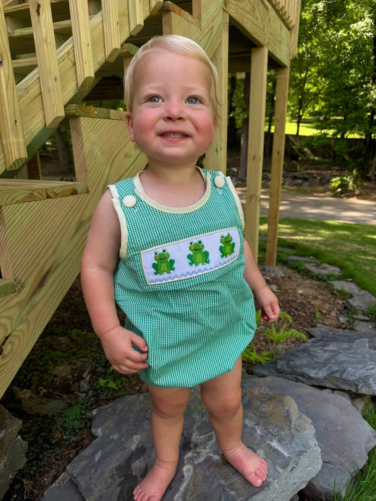 Smocked Green Frog Boy Bubble