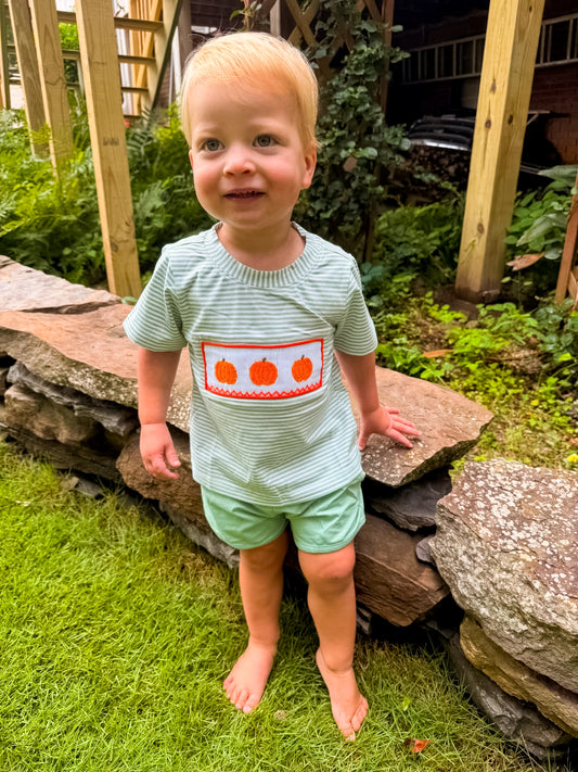 Smocked Pumpkin Boy Short Set