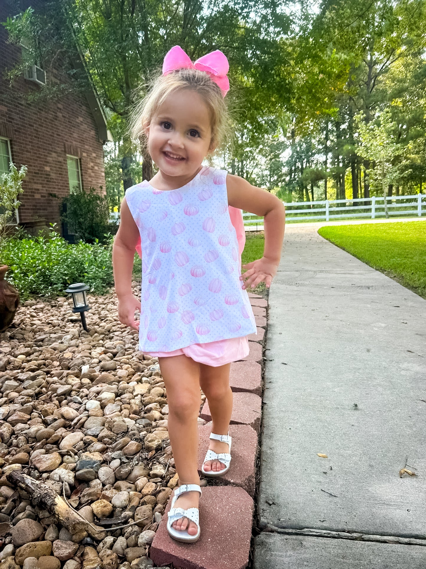 Printed Pumpkin Pink Bubble Short Set
