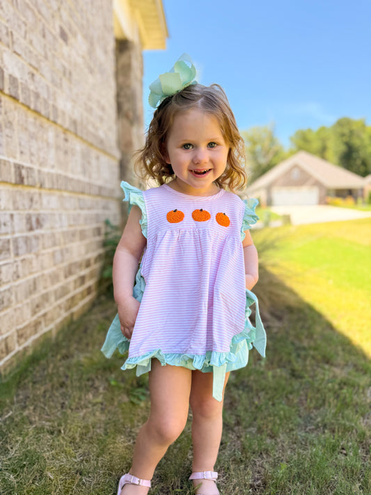 Mint Pumpkin Girl Bubble Short Set