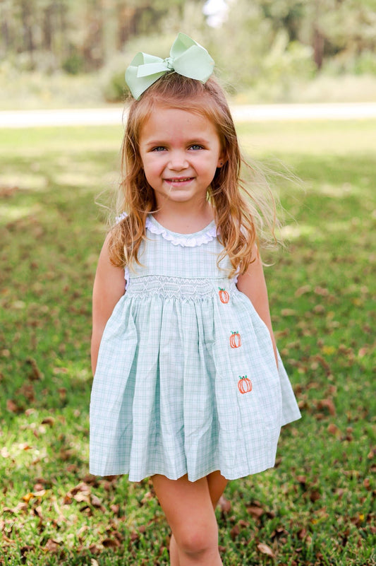 Sage Gingham Pumpkin Bubble Short Set