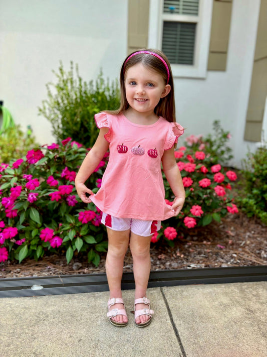 Cute & Colorful Pumpkin Knit Girls Short Set