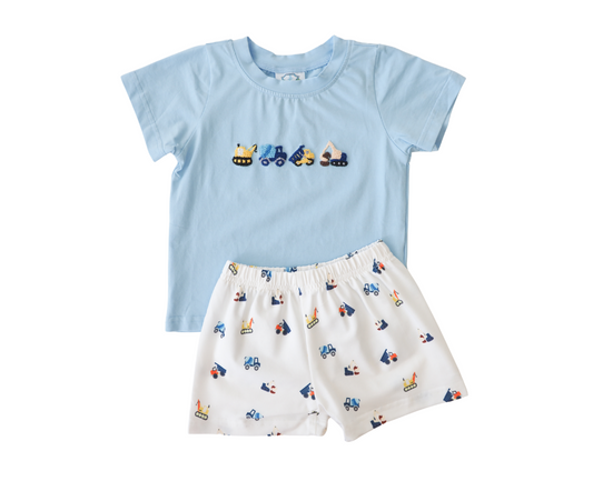 French Knot Construction Boys Short Set
