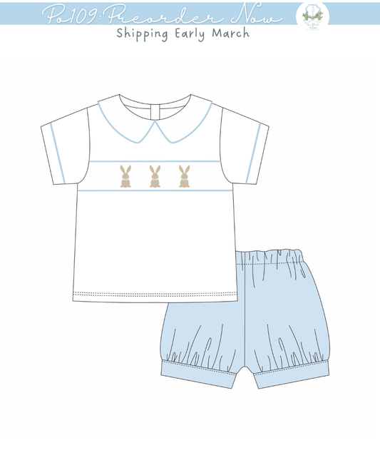 PO109: Linen Bunnies Boys Banded Short Set