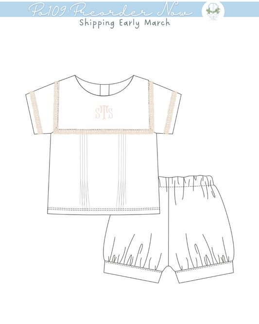 PO109: Heirloom Lace Boys Banded Short Set