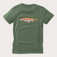 Boys' Short Sleeve Cotton T-shirt in Hedge Green with Rainbow Trout Fish