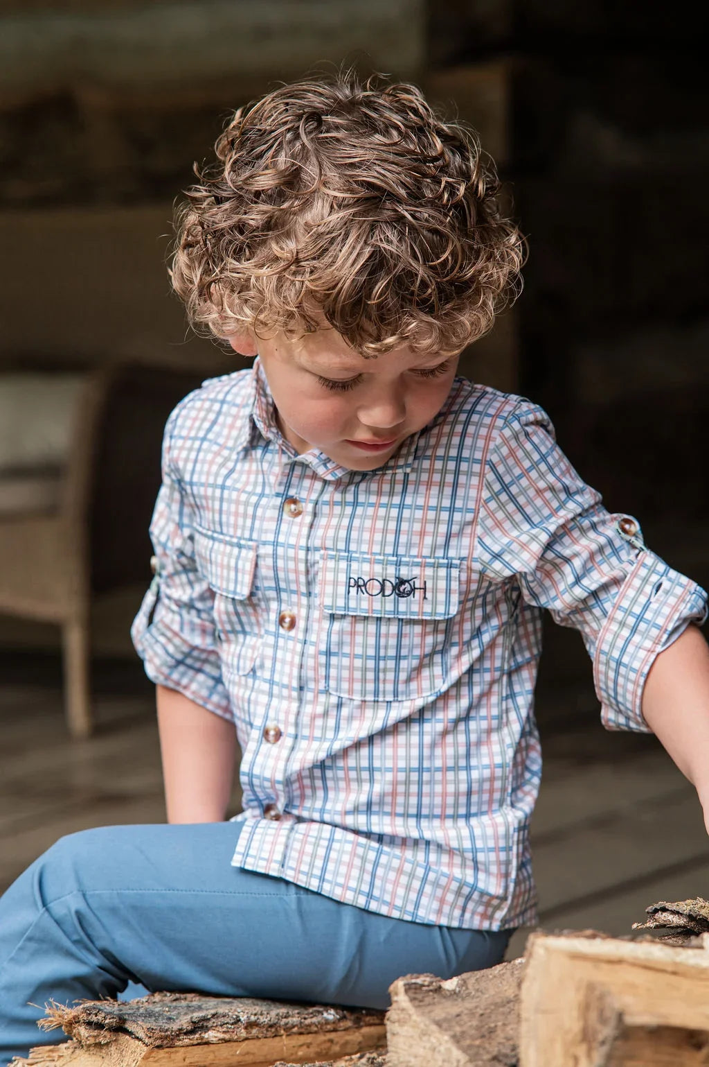 Boys' Long Sleeve Founders Kids Fishing Shirt in Sullivans Island Arona Blue Plaid