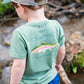 Boys' Short Sleeve Cotton T-shirt in Hedge Green with Rainbow Trout Fish