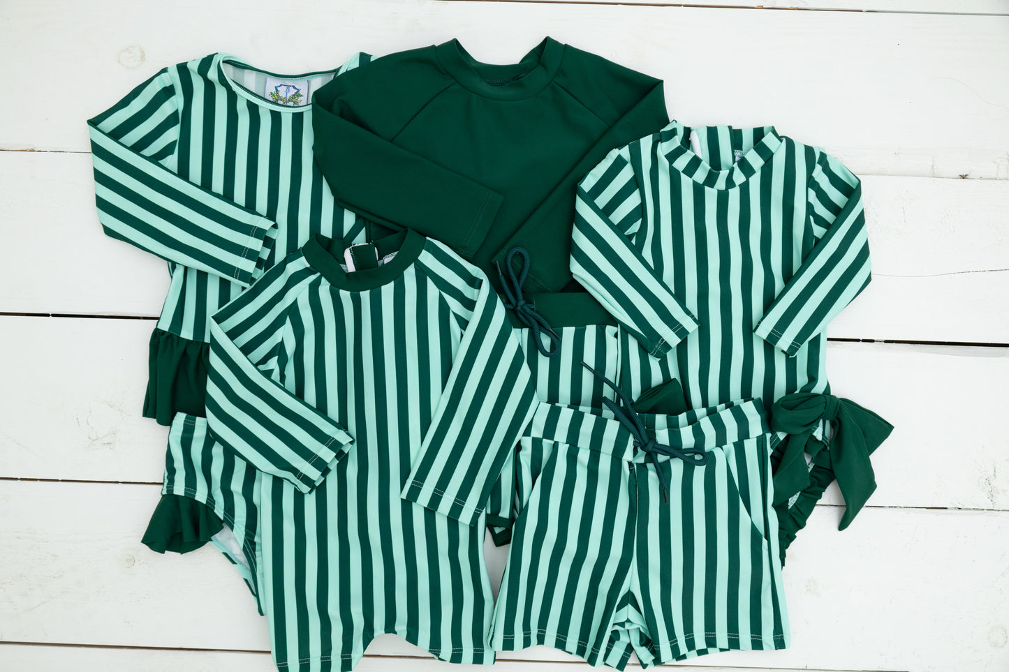 PO111: Green & Mint Stripe Swim Trunk Set
