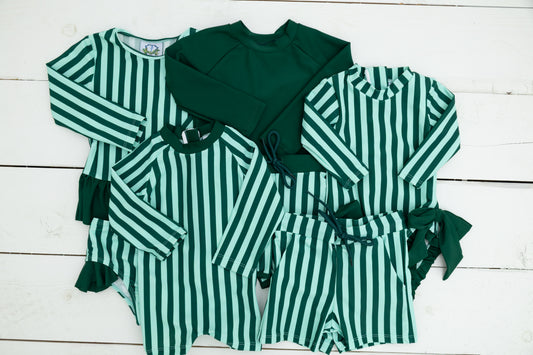 Green & Mint Stripe Boys Swim Suit