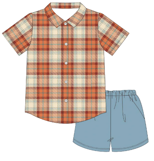 PO114: Fall Plaid Polo Short Set