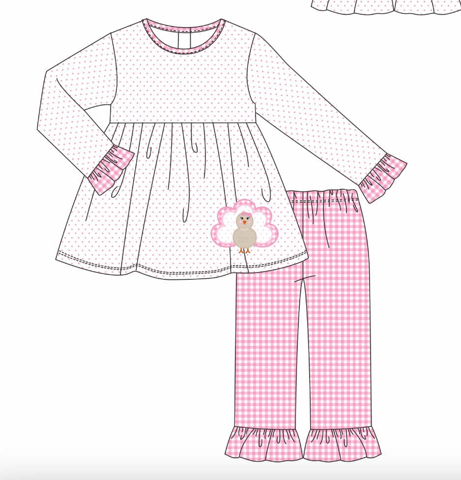 PO114: Turkey Applique Girl Pant Set