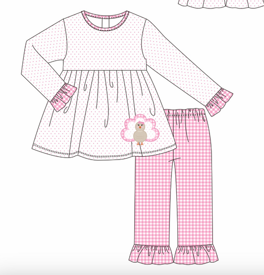 PO114: Turkey Applique Girl Pant Set
