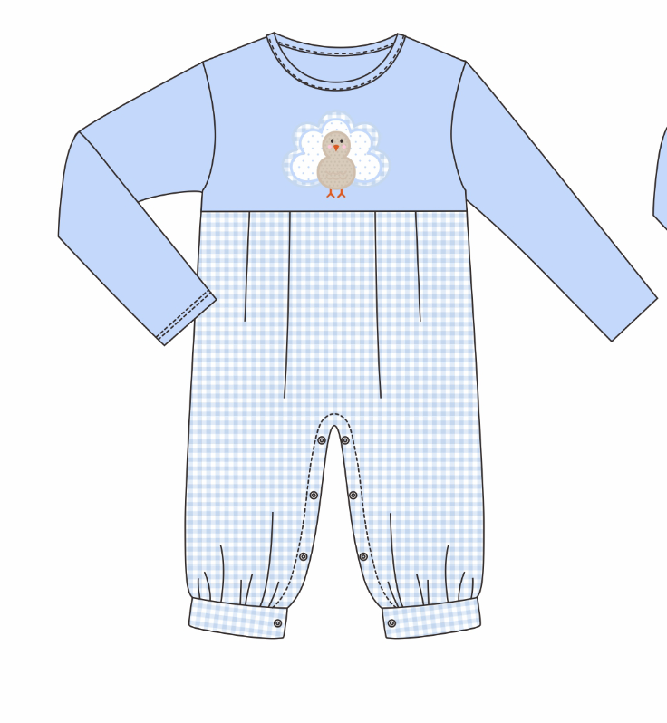PO114: Turkey Applique Long Romper
