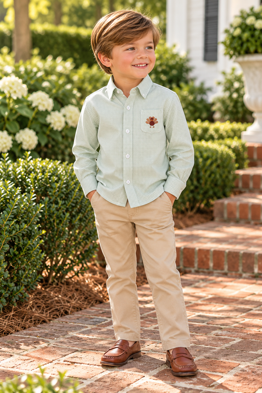 Turkey Day Button Down Boys Shirt
