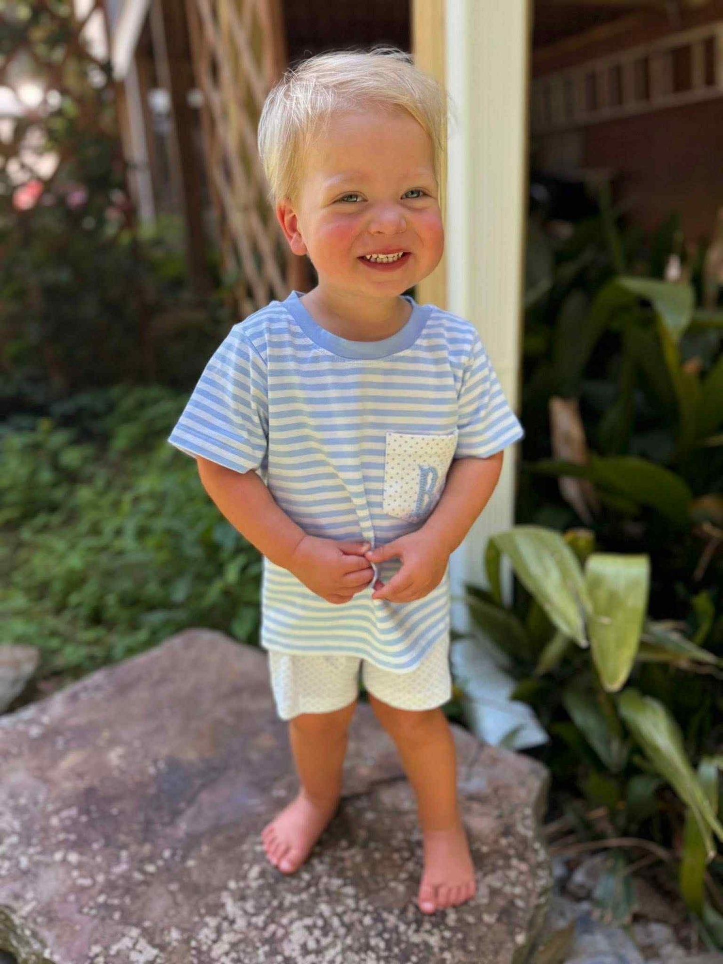 Blue Bitty Dot Boys Short Set