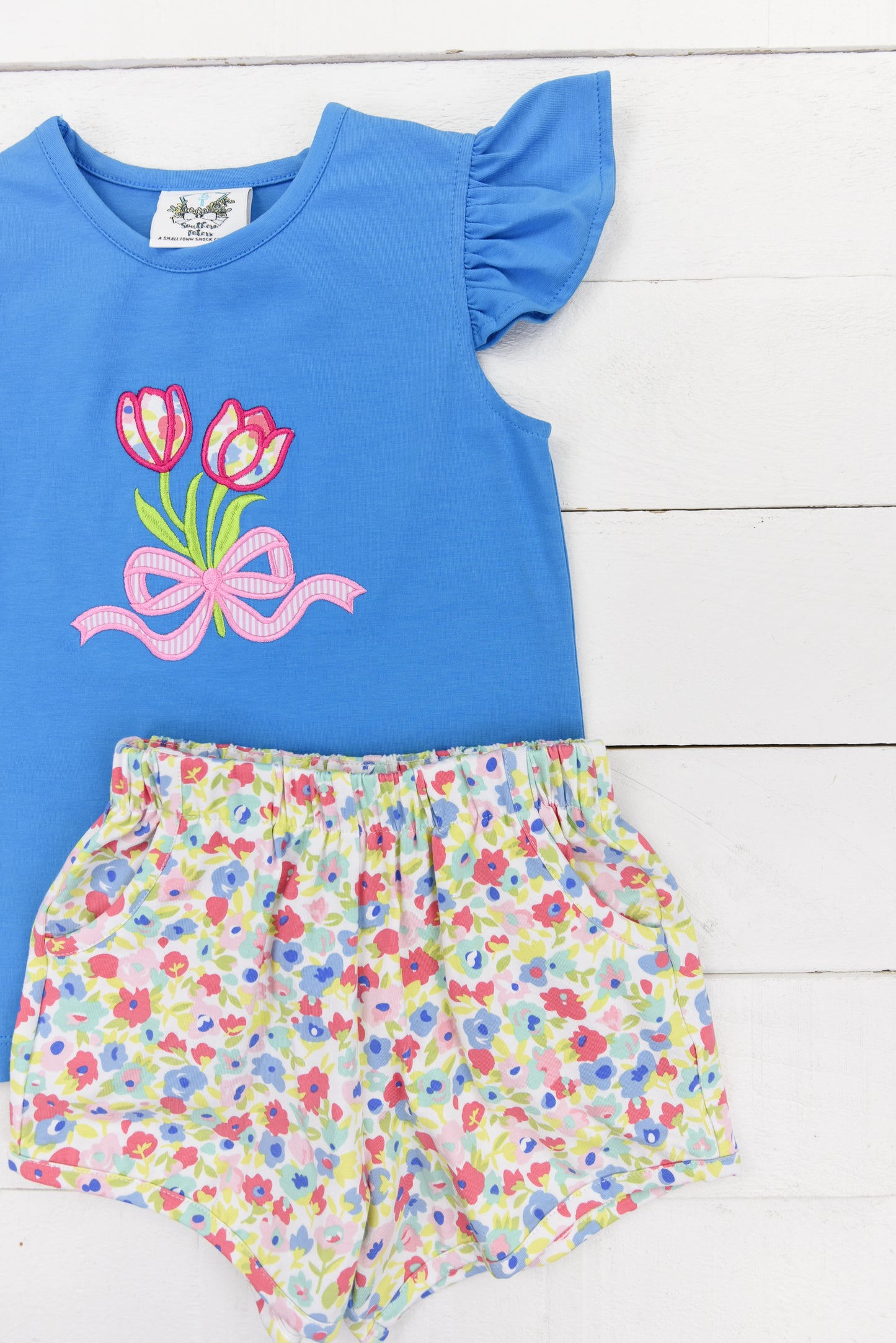 Blue Tulip Applique Short Set