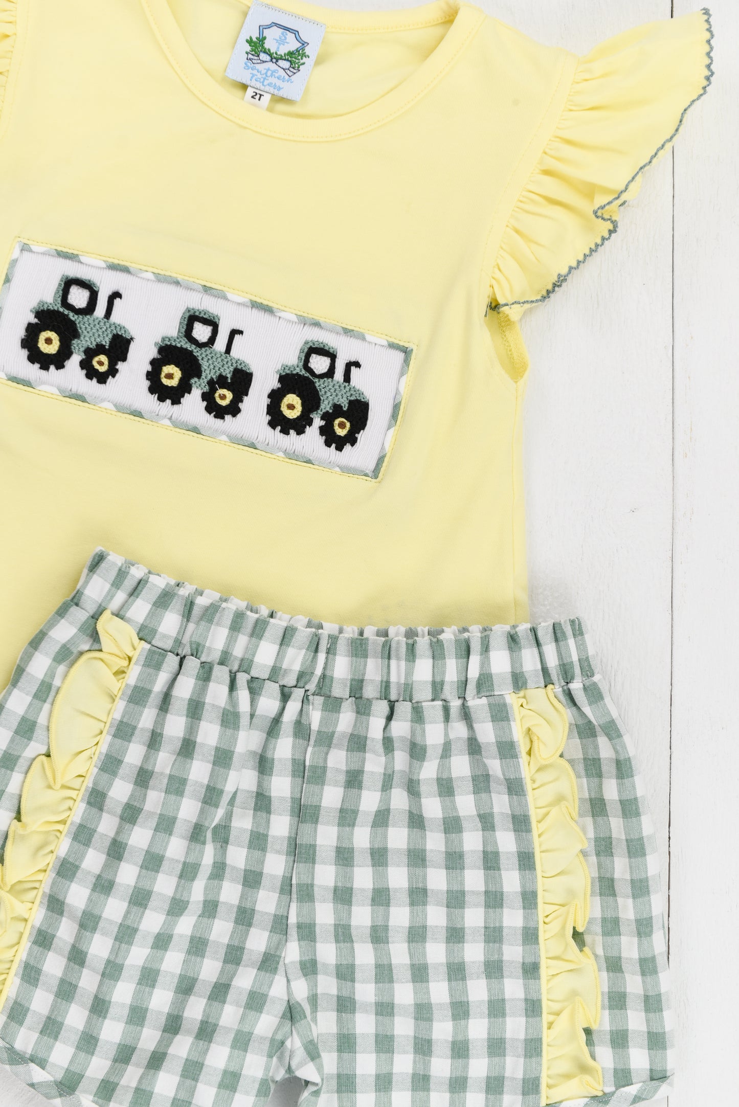 Smocked Tractors Girls Short Set