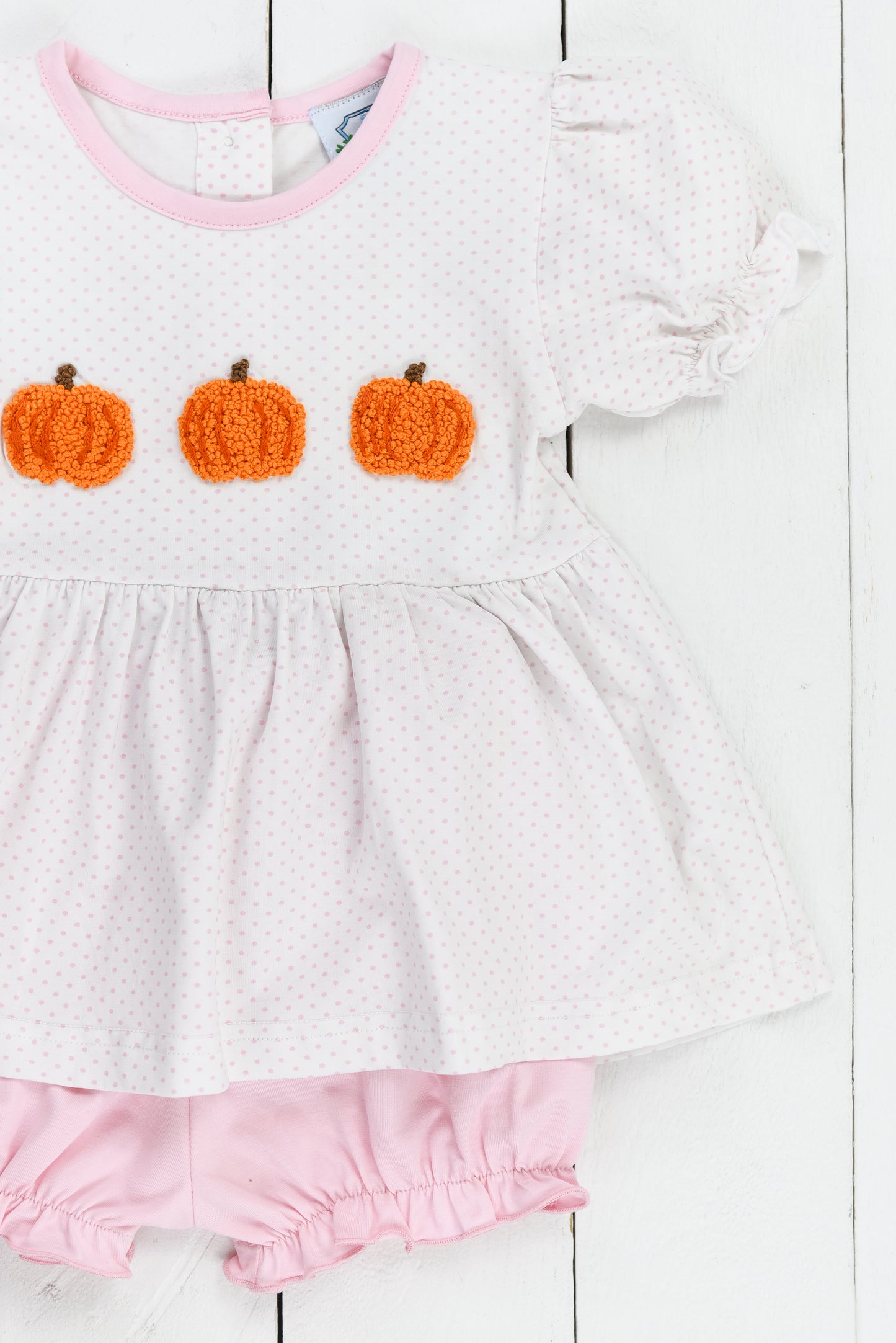 Pink Bitty Dot Pumpkins Girl Bubble Short Set