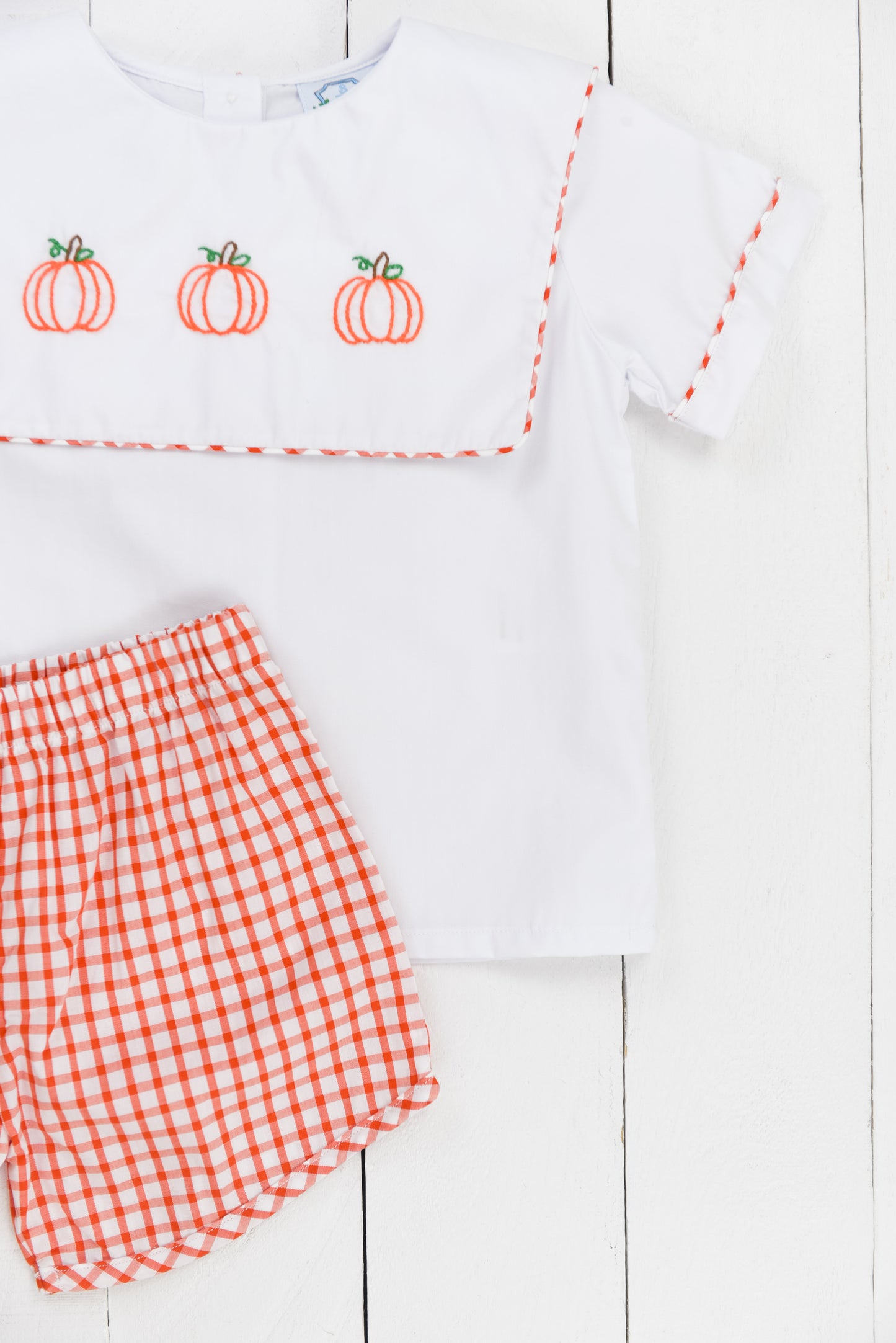 Embroidered Pumpkin Boys Bib Short Set