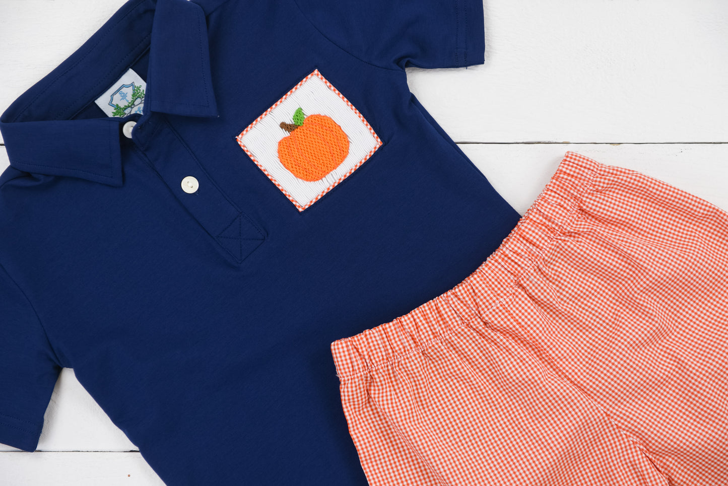 Navy and Orange Pumpkin Polo Short Set