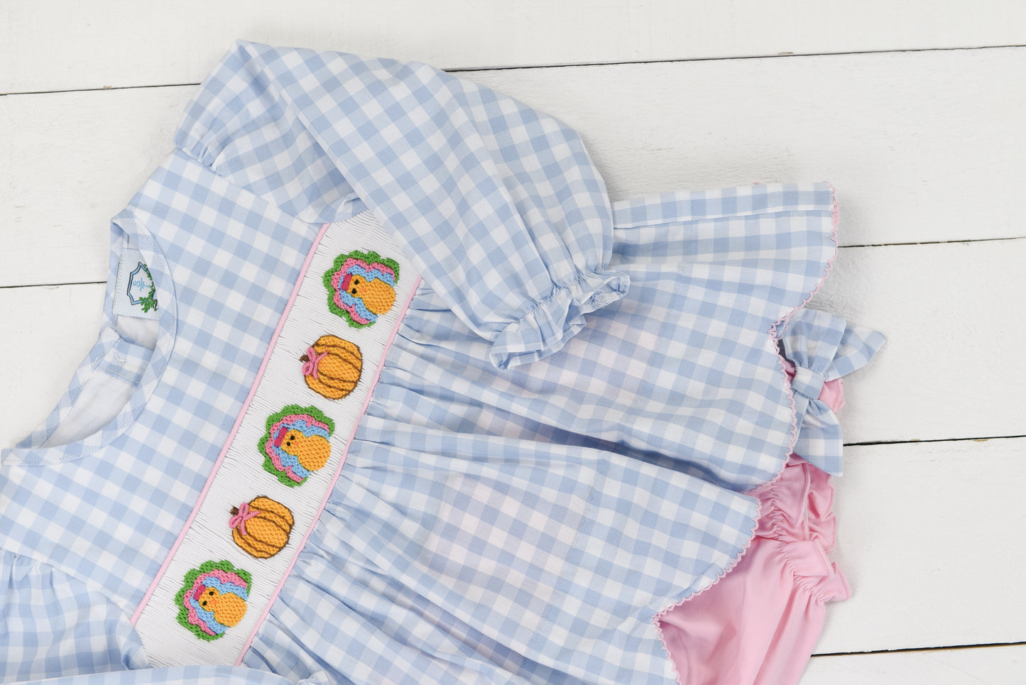 Gingham Smocked Turkey Bloomer Set