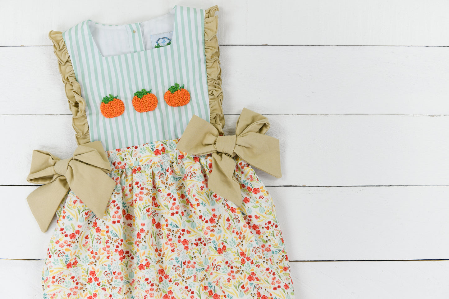 French Knot Pumpkins Girls Romper