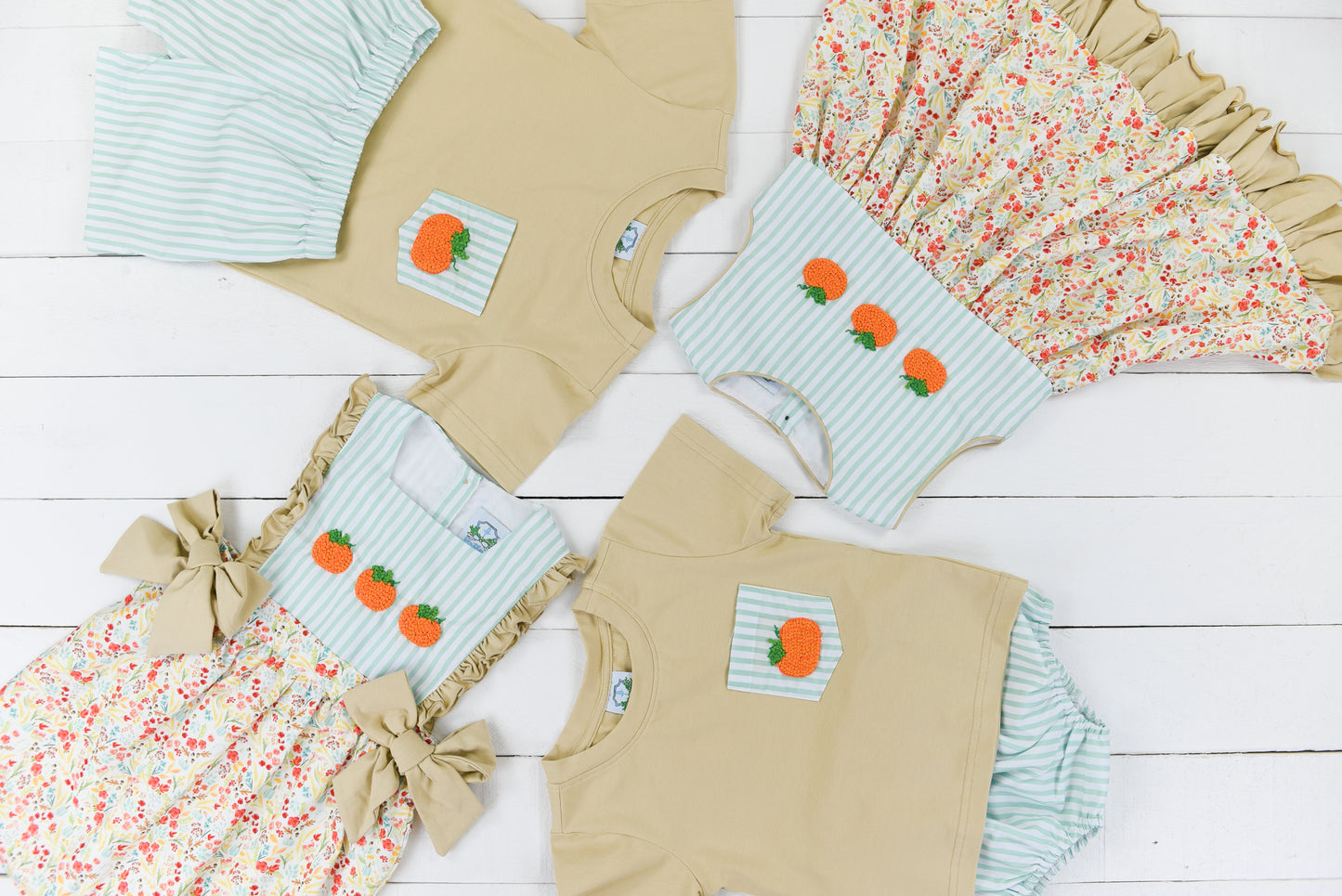 French Knot Pumpkins Girls Romper