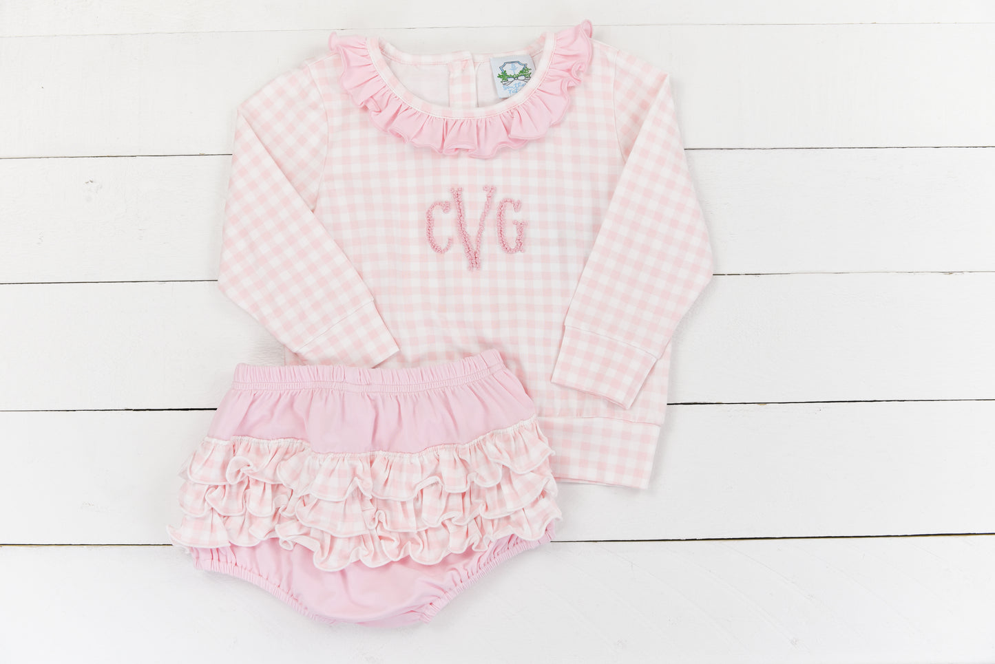 Pink Gingham Diaper Set