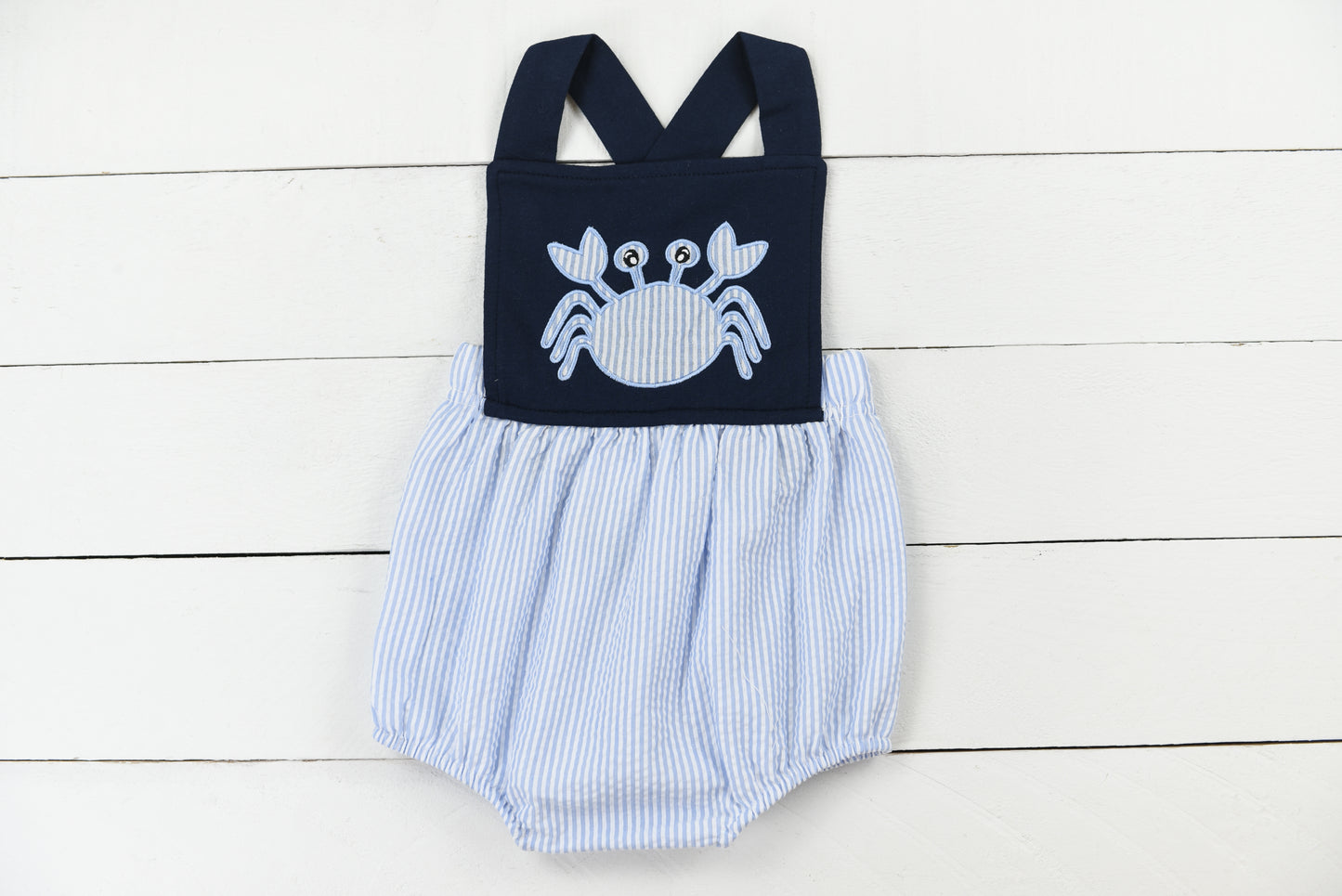 Blue Seersucker Crab Sunsuit